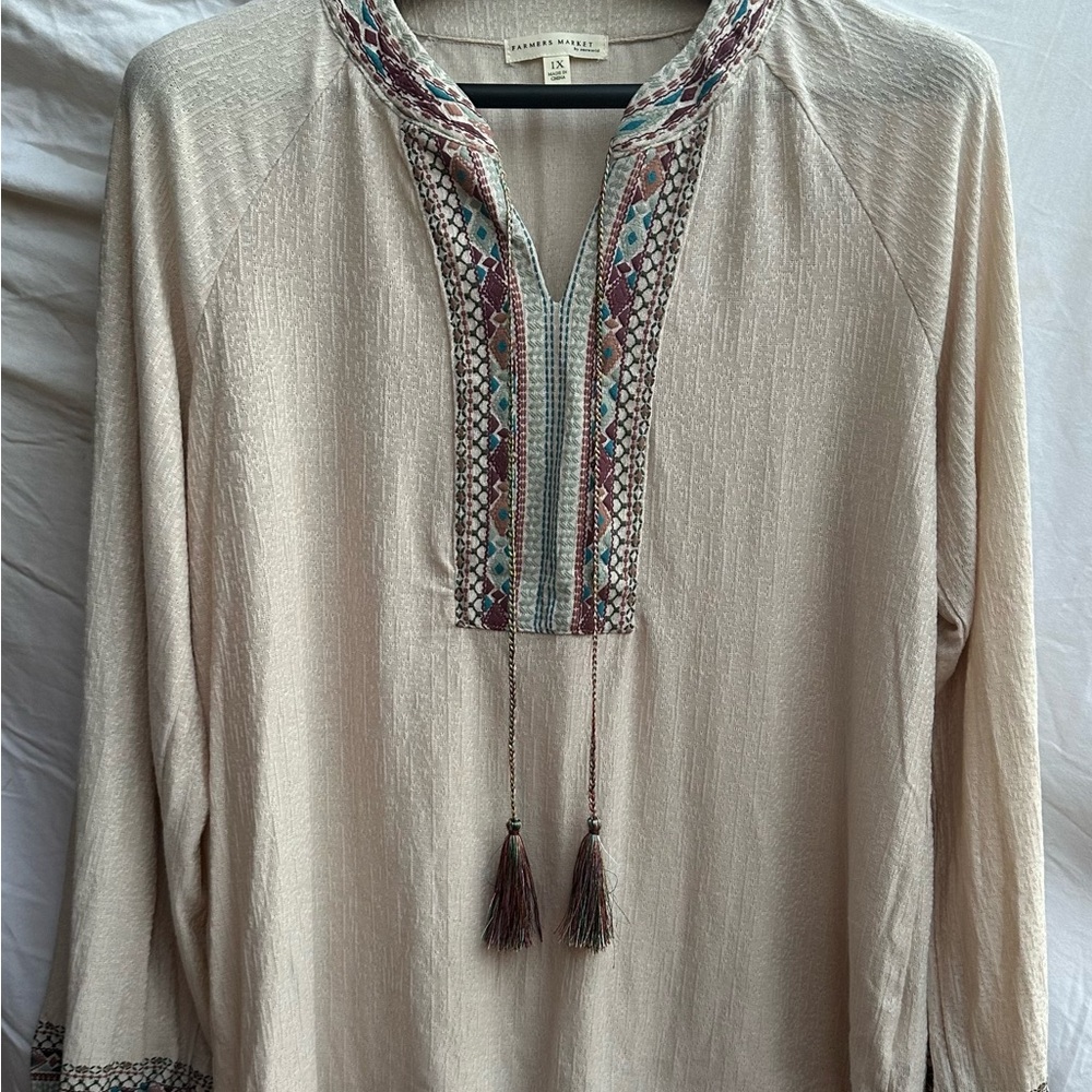 Lucky Brand Cream Embroidered Women's Top
